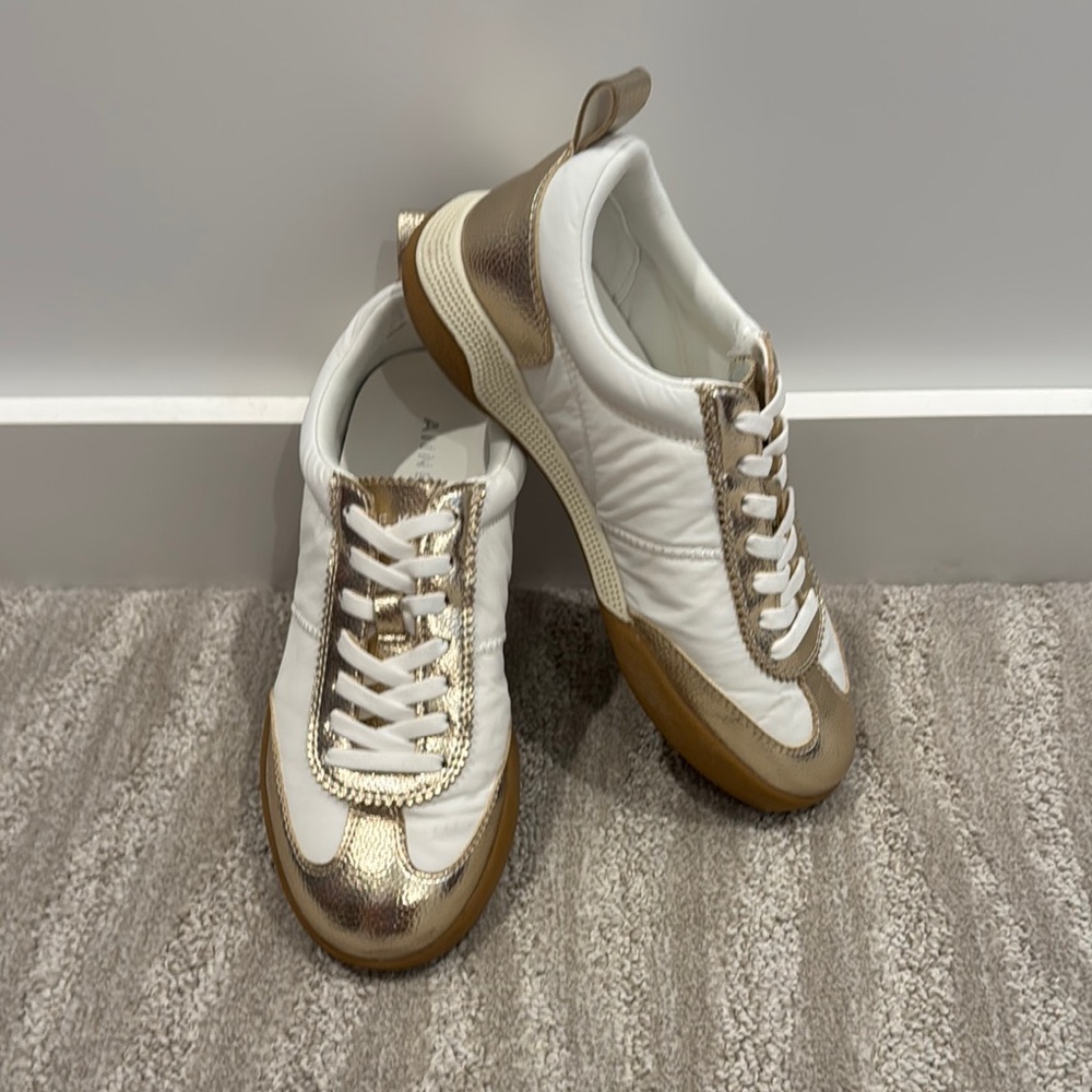 Anne Klein White and Gold Retro Sneakers